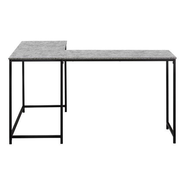 I 7392 Computer Desk - 58"L/ Grey Stone-Look/ Black Metal Corner - Furniture Depot
