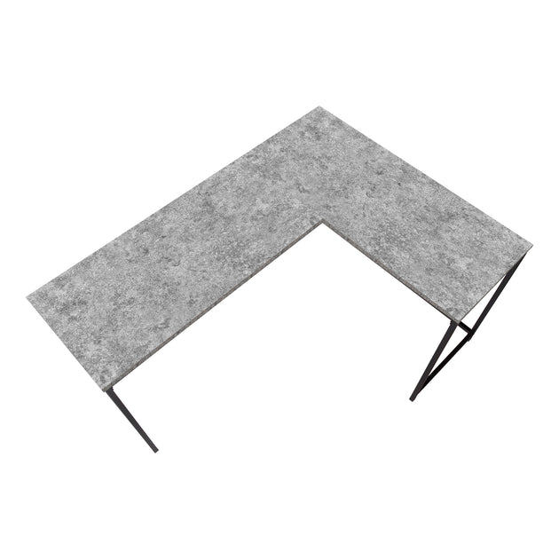 I 7392 Computer Desk - 58"L/ Grey Stone-Look/ Black Metal Corner - Furniture Depot