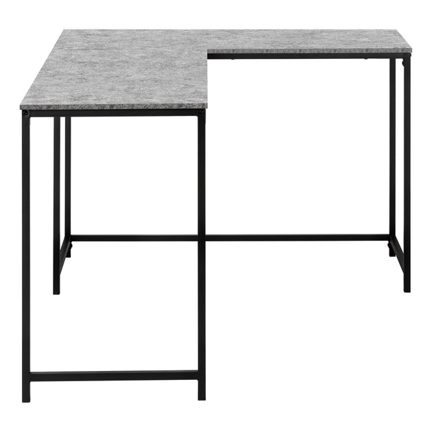 I 7392 Computer Desk - 58"L/ Grey Stone-Look/ Black Metal Corner - Furniture Depot