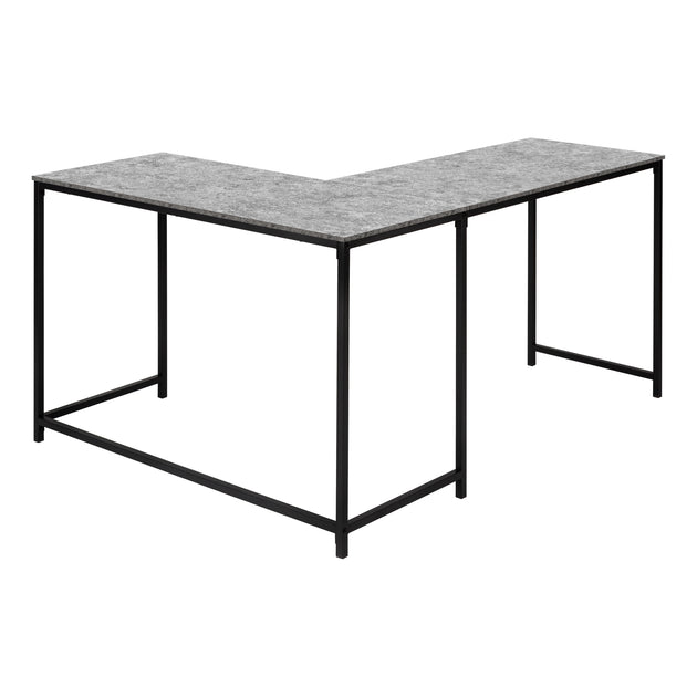 I 7392 Computer Desk - 58"L/ Grey Stone-Look/ Black Metal Corner - Furniture Depot