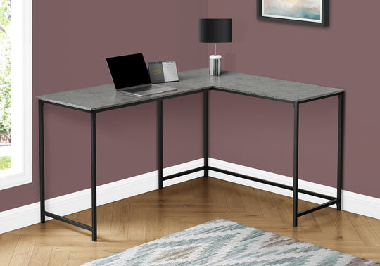 I 7392 Computer Desk - 58"L/ Grey Stone-Look/ Black Metal Corner - Furniture Depot
