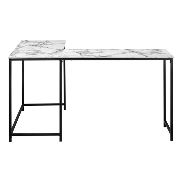 I 7393 Computer Desk - 58"L / White Marble / Black Metal Corner - Furniture Depot (7881388556536)