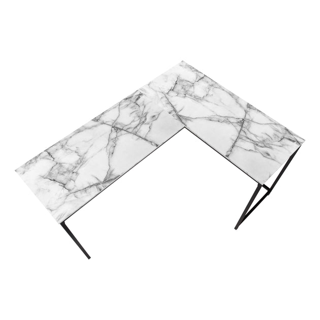I 7393 Computer Desk - 58"L / White Marble / Black Metal Corner - Furniture Depot (7881388556536)