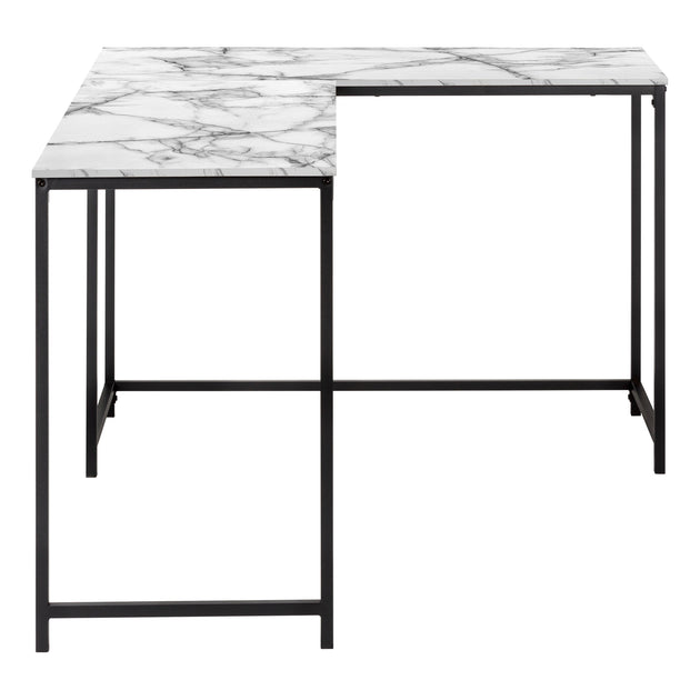 I 7393 Computer Desk - 58"L / White Marble / Black Metal Corner - Furniture Depot (7881388556536)
