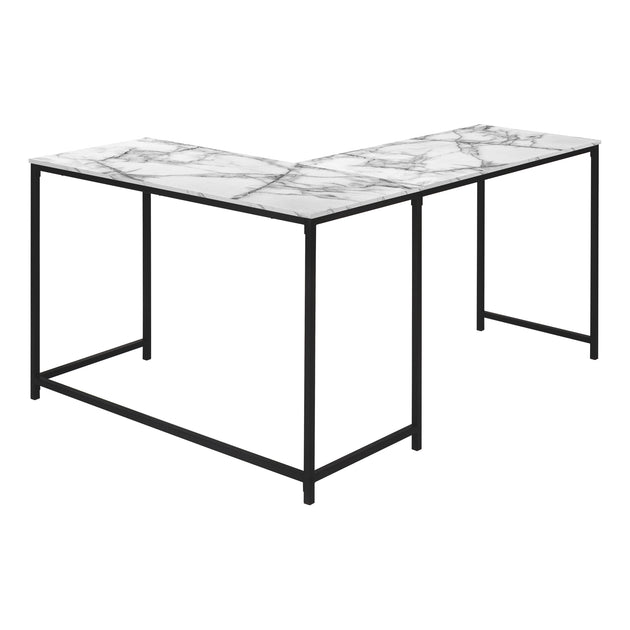 I 7393 Computer Desk - 58"L / White Marble / Black Metal Corner - Furniture Depot (7881388556536)