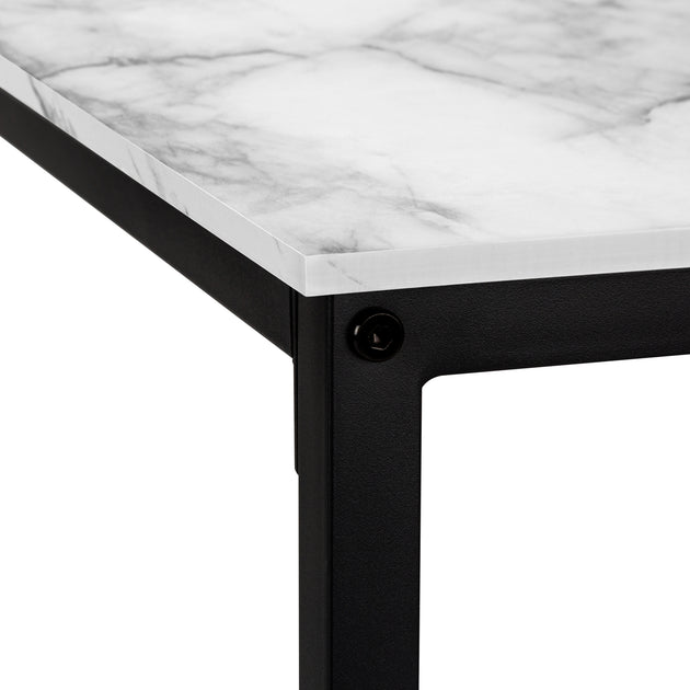 I 7393 Computer Desk - 58"L / White Marble / Black Metal Corner - Furniture Depot (7881388556536)