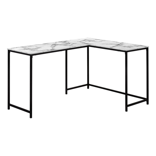 I 7393 Computer Desk - 58"L / White Marble / Black Metal Corner - Furniture Depot (7881388556536)