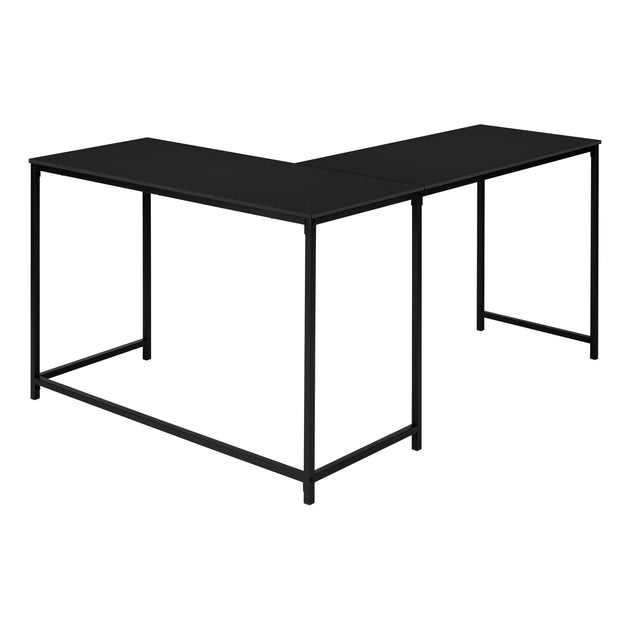 I 7394 Computer Desk - 58"L / Black Top / Black Metal Corner - Furniture Depot