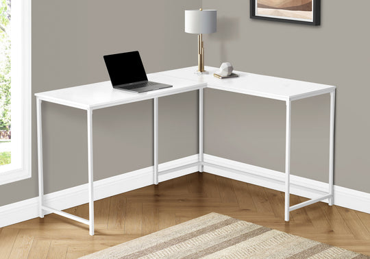 I 7395 Computer Desk - 58"L / White Top / White Metal Corner - Furniture Depot