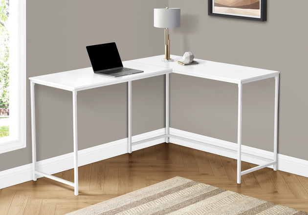 I 7395 Computer Desk - 58"L / White Top / White Metal Corner - Furniture Depot