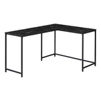 I 7396 Computer Desk - 58"L / Black Marble / Black Metal Corner - Furniture Depot
