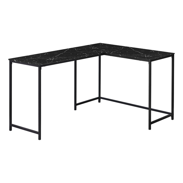 I 7396 Computer Desk - 58"L / Black Marble / Black Metal Corner - Furniture Depot