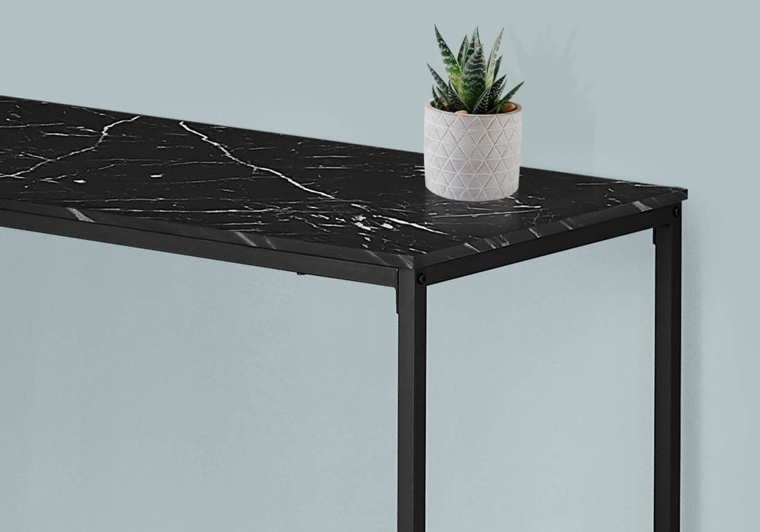I 7396 Computer Desk - 58"L / Black Marble / Black Metal Corner - Furniture Depot