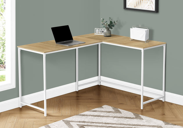 I 7397 Computer Desk - 58"L / Natural / White Metal Corner - Furniture Depot