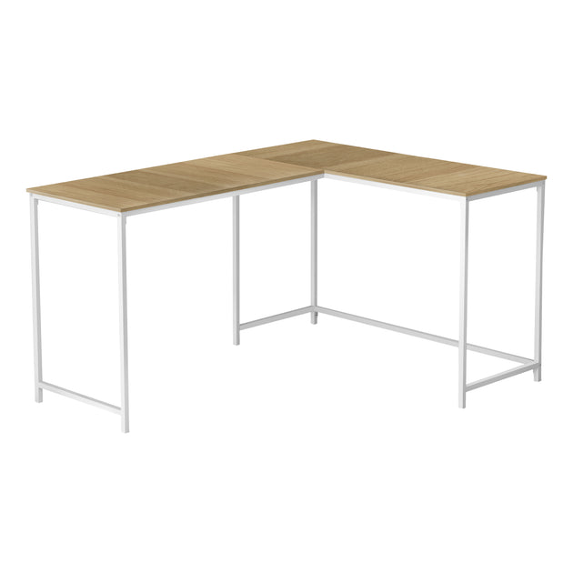 I 7397 Computer Desk - 58"L / Natural / White Metal Corner - Furniture Depot
