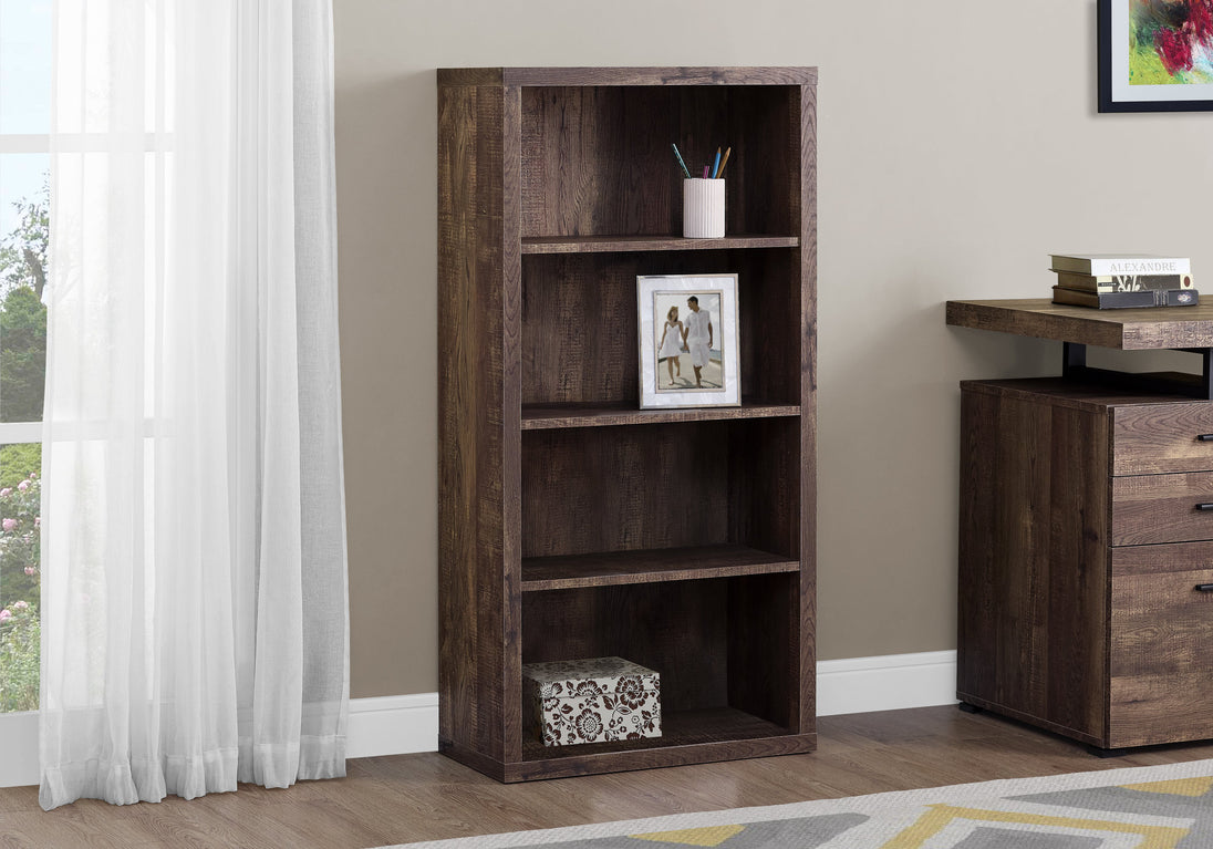 I 7404 Bookcase - 48"H / Brown Reclaimed Wood-Look/ Adj. Shelves - Furniture Depot