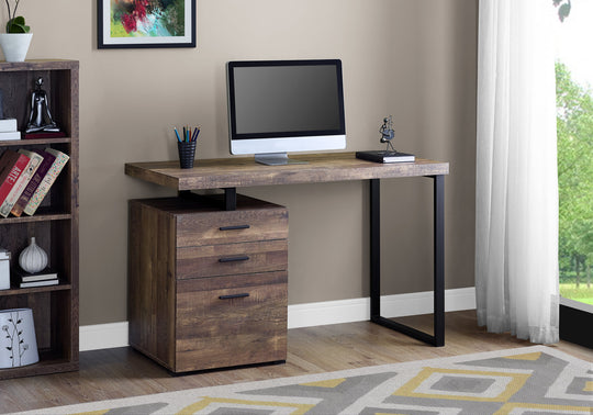 I 7408 Computer Desk - 48"L / Brown Reclaimed Wood / Black Metal - Furniture Depot