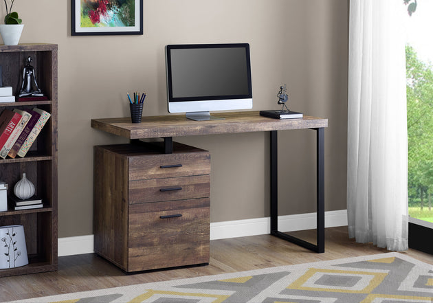 I 7408 Computer Desk - 48"L / Brown Reclaimed Wood / Black Metal - Furniture Depot