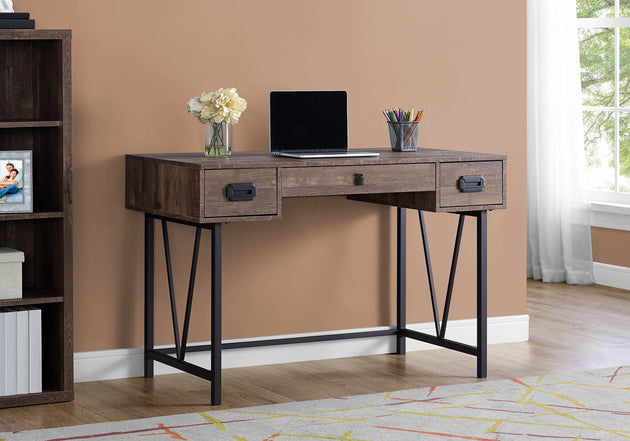 I 7412 Computer Desk - 48"L / Brown Reclaimed Wood / Black Metal - Furniture Depot