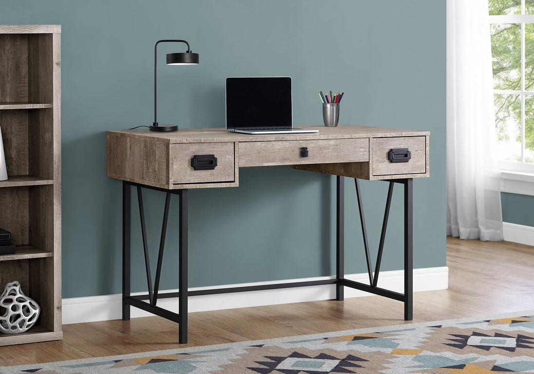 I 7414 Computer Desk - 48"L / Taupe Reclaimed Wood / Black Metal - Furniture Depot