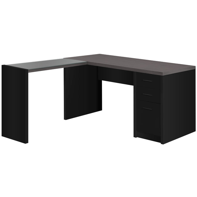 I 7431 Computer Desk - Black / Grey Top Corner W/ Tempered Glass - Furniture Depot