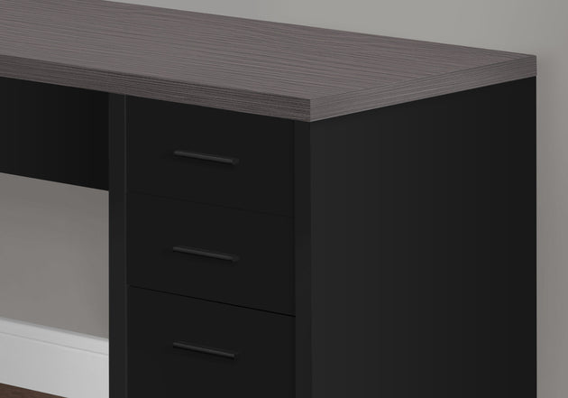 I 7431 Computer Desk - Black / Grey Top Corner W/ Tempered Glass - Furniture Depot