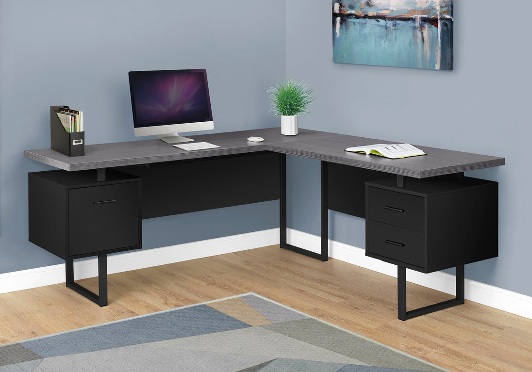 I 7432 Computer Desk - 70"L / Black / Grey Top Left/Right Facing - Furniture Depot