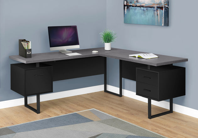 I 7432 Computer Desk - 70"L / Black / Grey Top Left/Right Facing - Furniture Depot