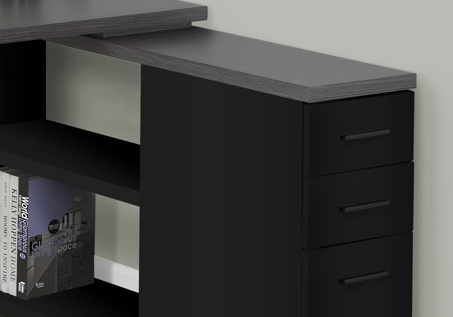 I 7433 Computer Desk - Black / Grey Top Left/Right Facing Corner - Furniture Depot