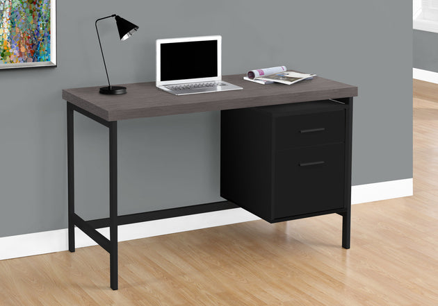 I 7437 Computer Desk - 48"L / Black / Grey Top / Black Metal - Furniture Depot