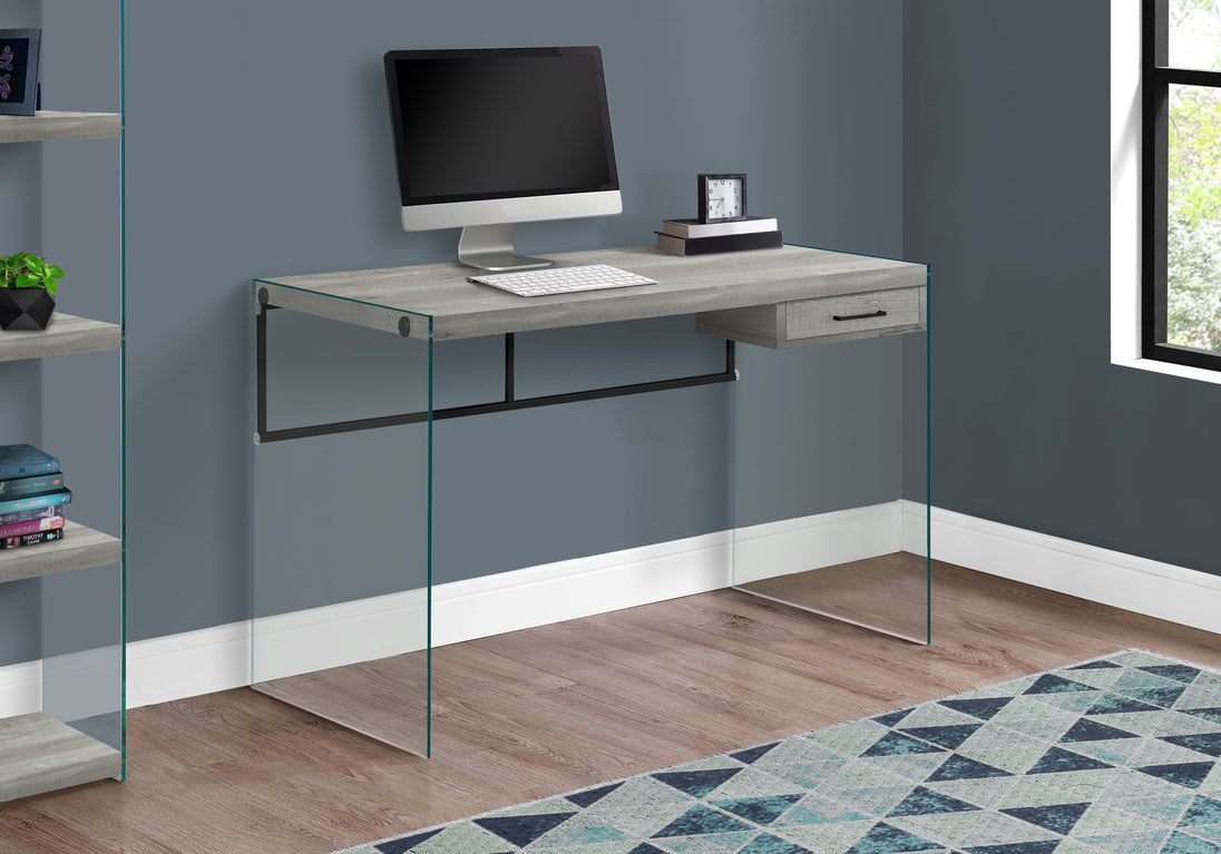 I 7445 Computer Desk - 48"L / Grey Reclaimed Wood / Glass Panels - Furniture Depot (7881136341240)
