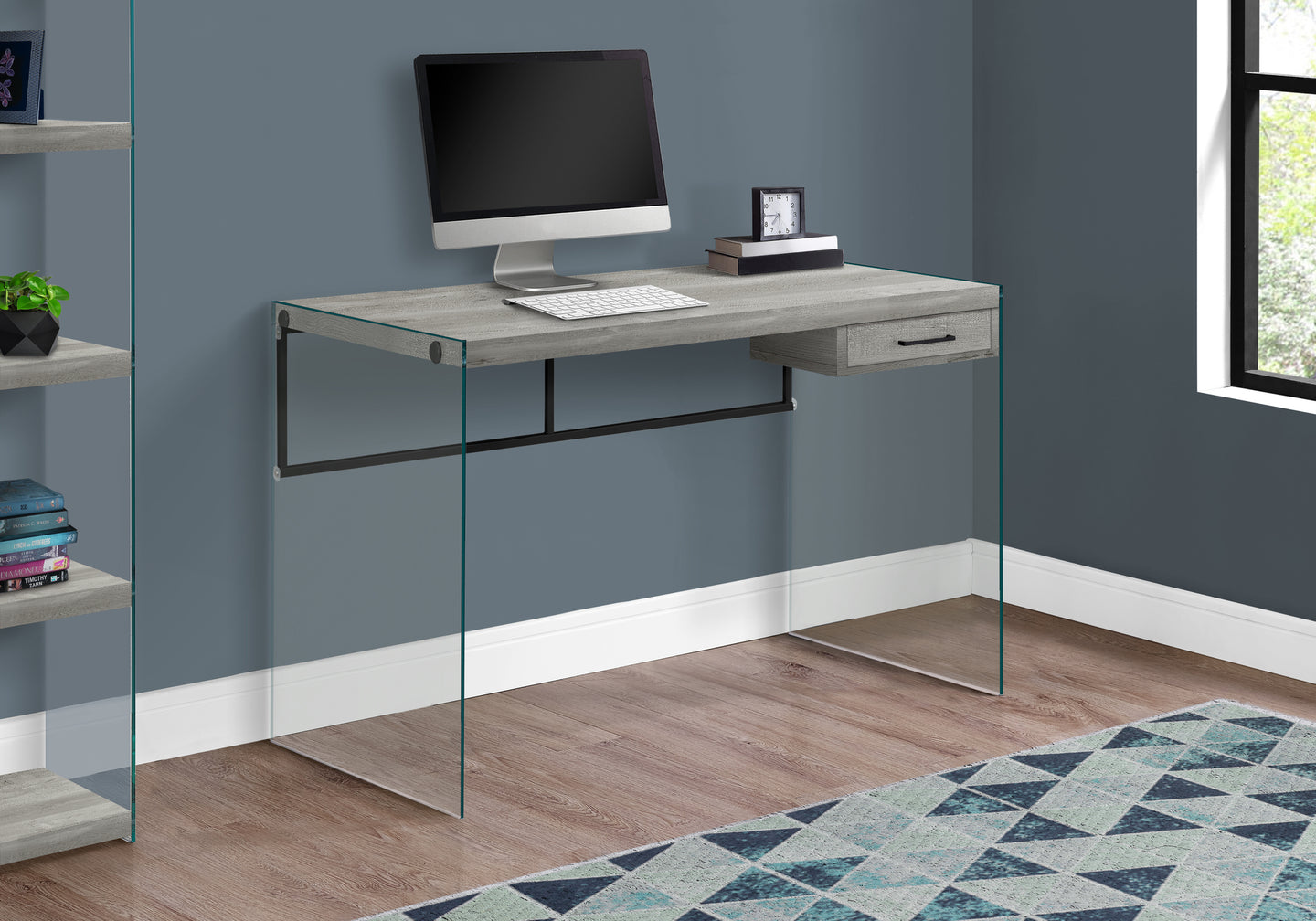 I 7445 Computer Desk - 48"L / Grey Reclaimed Wood / Glass Panels - Furniture Depot (7881136341240)