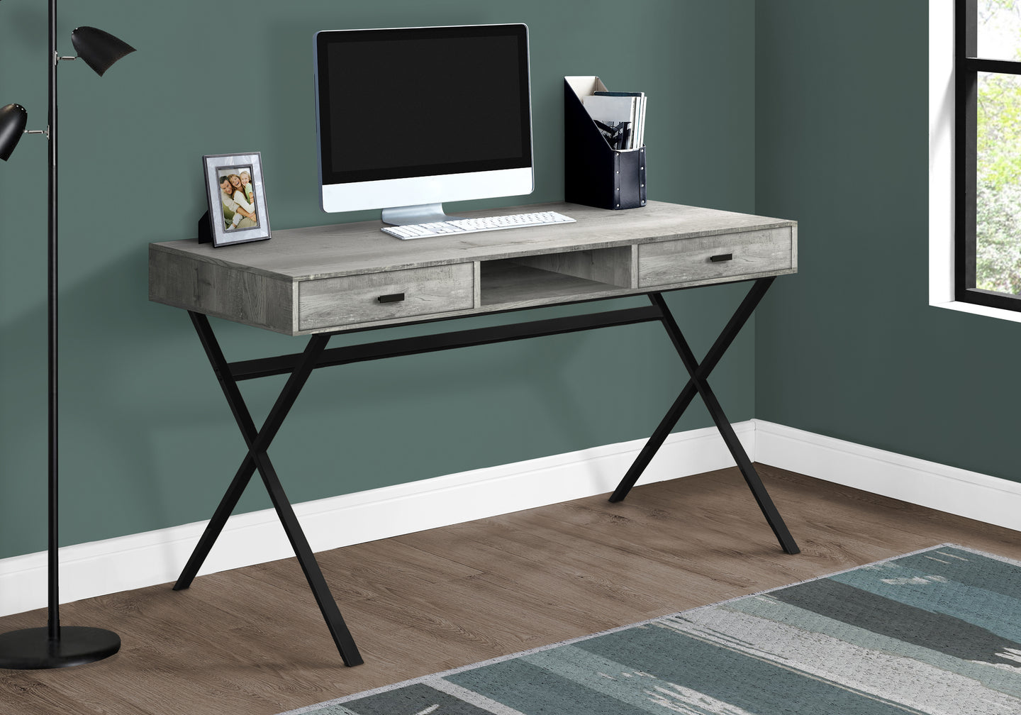 I 7448 Computer Desk - 48"L / Grey Reclaimed Wood / Black Metal - Furniture Depot (7881136406776)