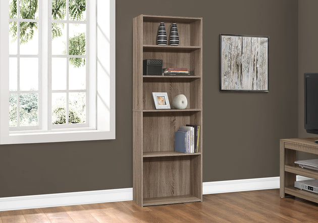 I 7468 Bookcase - 72"H / Dark Taupe With 5 Shelves - Furniture Depot