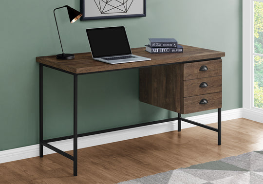 I 7485 Computer Desk - 55"L / Brown Reclaimed Wood / Black Metal - Furniture Depot