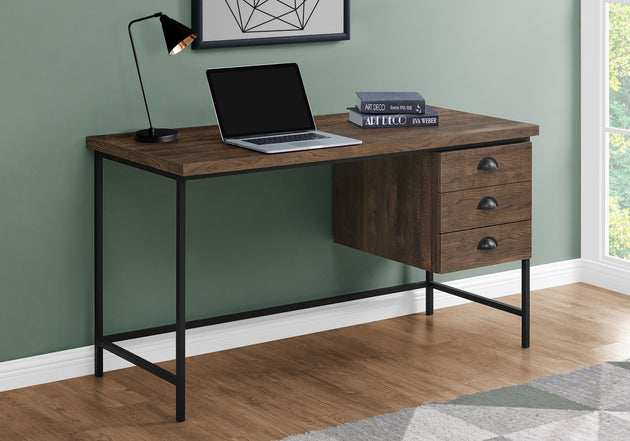I 7485 Computer Desk - 55"L / Brown Reclaimed Wood / Black Metal - Furniture Depot