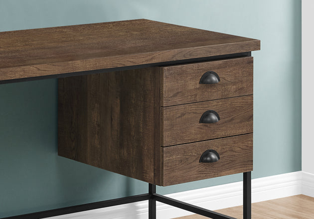 I 7485 Computer Desk - 55"L / Brown Reclaimed Wood / Black Metal - Furniture Depot