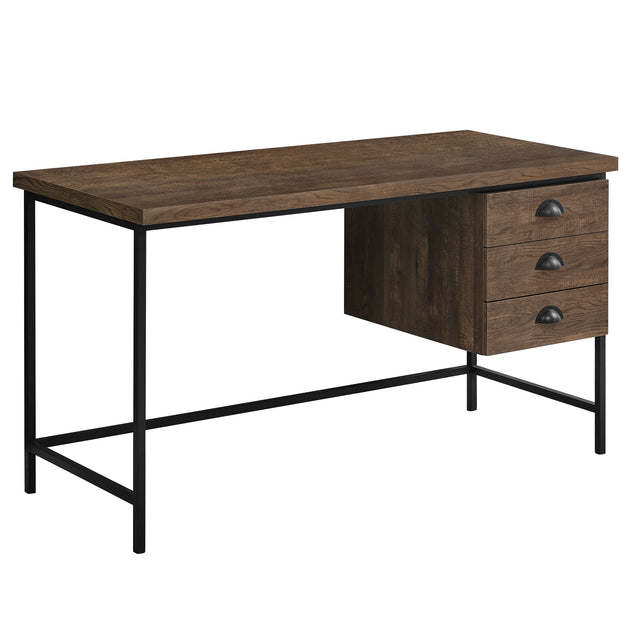 I 7485 Computer Desk - 55"L / Brown Reclaimed Wood / Black Metal - Furniture Depot