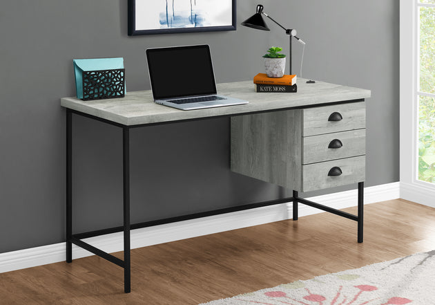 I 7486 Computer Desk - 55"L / Grey Reclaimed Wood / Black Metal - Furniture Depot (7881137225976)