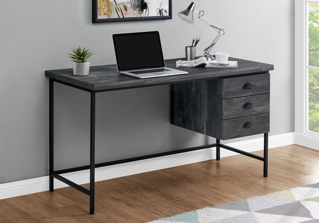 I 7488 Computer Desk - 55"L / Black Reclaimed Wood / Black Metal - Furniture Depot