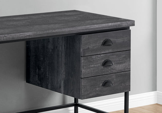 I 7488 Computer Desk - 55"L / Black Reclaimed Wood / Black Metal - Furniture Depot