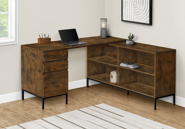 I 7490 Computer Desk - 60"L / Rustic Brown L-Shaped Corner - Furniture Depot (7881137324280)