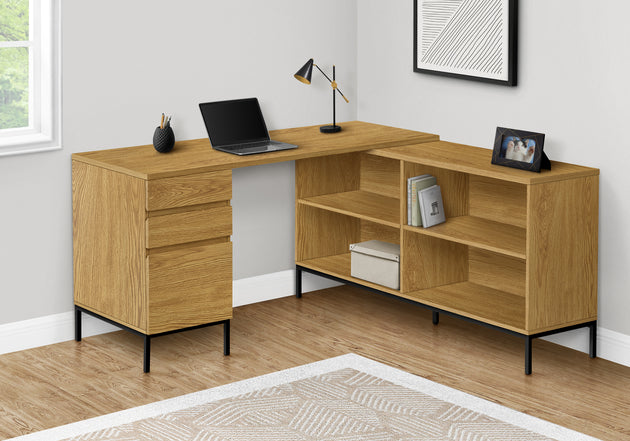 I 7491 Computer Desk - 60"L / Light Oak L-Shaped Corner - Furniture Depot (7881137357048)