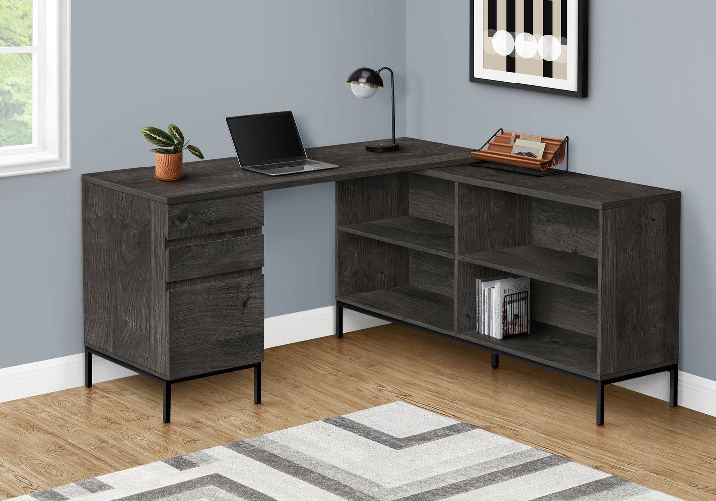 I 7492 Computer Desk - 60"L / Dark Grey L-Shaped Corner - Furniture Depot (7881137389816)