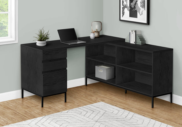 I 7493 Computer Desk - 60"L / Black Oak L-Shaped Corner - Furniture Depot