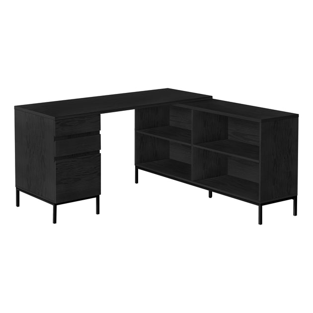 I 7493 Computer Desk - 60"L / Black Oak L-Shaped Corner - Furniture Depot