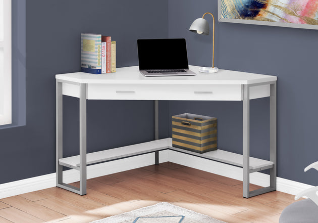 I 7500 Computer Desk - 42"L / White Corner / Silver Metal - Furniture Depot (7881137520888)
