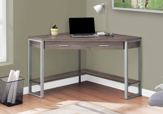 I 7501 Computer Desk - 42"L / Dark Taupe Corner / Silver Metal - Furniture Depot (7881137553656)