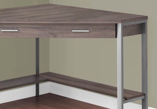 I 7501 Computer Desk - 42"L / Dark Taupe Corner / Silver Metal - Furniture Depot (7881137553656)