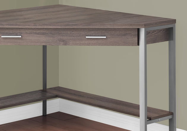 I 7501 Computer Desk - 42"L / Dark Taupe Corner / Silver Metal - Furniture Depot (7881137553656)